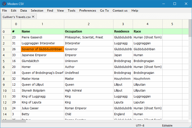 Modern CSV makes it easy to delete rows and columns.