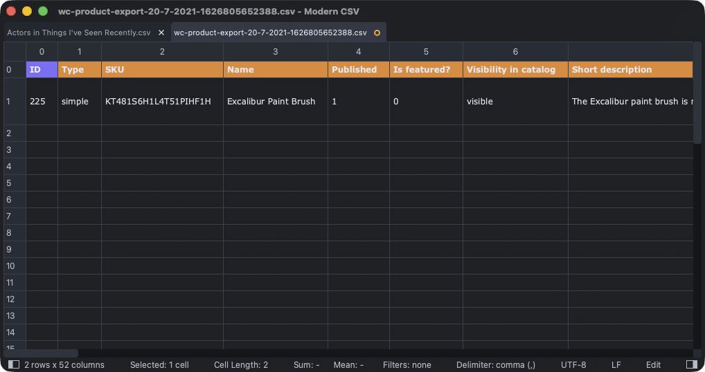 The product list in Modern CSV. You can now add the rest of the products to import back into WooCommerce.
