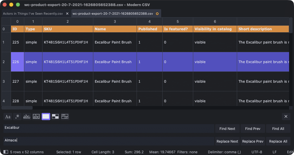 Replace all instances of a product name in a single row.