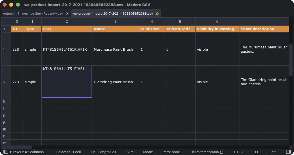 Update the SKU fields.